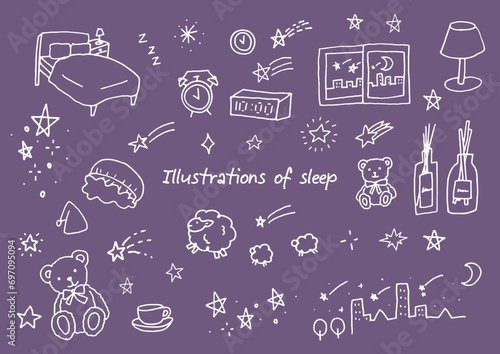 ペンで描いた眠り関係のイラスト落書きセット
