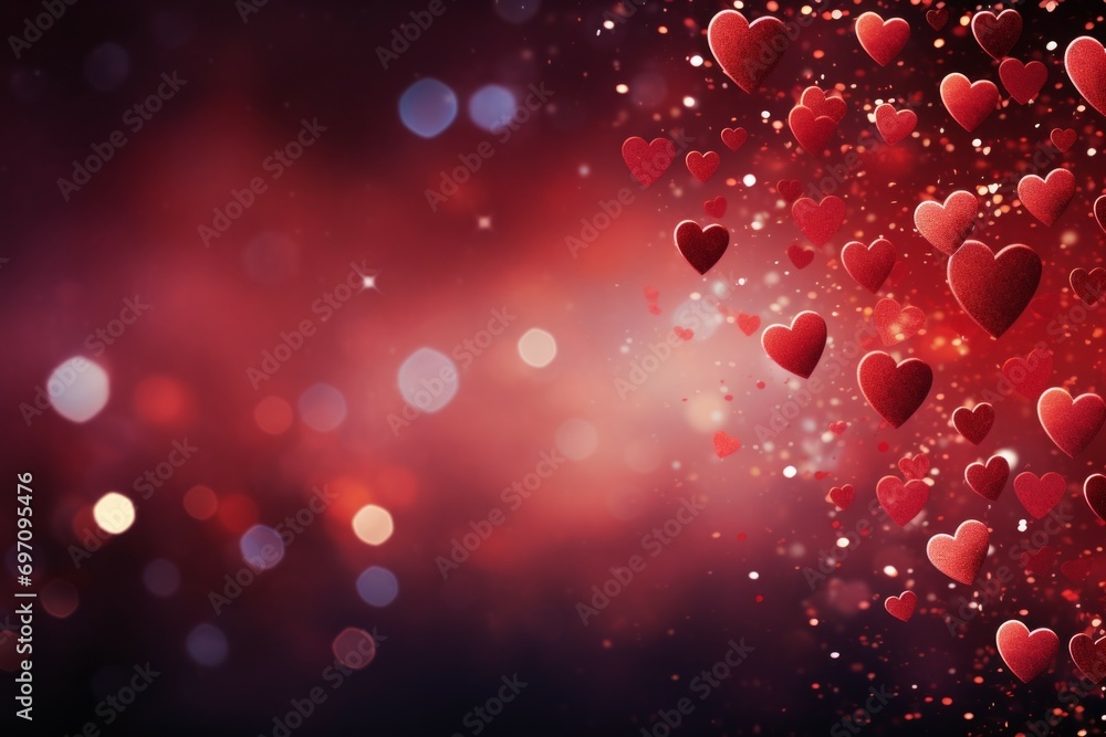 Festive card backdrop with hearts. Background with selective focus and copy space Festive card backdrop with hearts. Background with selective focus and copy space