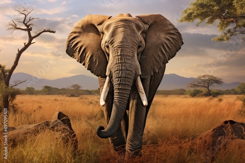 African elephant in a savanna landscape, representing majesty and the wonder of the animal kingdom. © Jelena