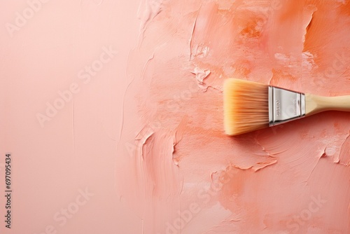 Brush backdrop, Peach Fuzz trend color concept. Background with selective focus and copy space photo