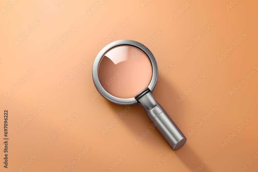 Magnifying glass in a trendy color. Backdrop with selective focus and copy space Magnifying glass in a trendy color. Backdrop with selective focus and copy space