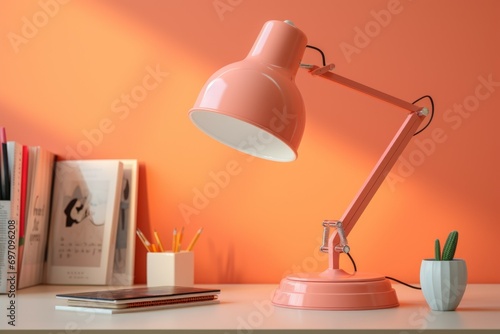Table lamp in trendy color. Backdrop with selective focus and copy space