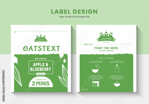 Oats label sticker design corn flakes, cereal jar label raw food banner oats product packaging.