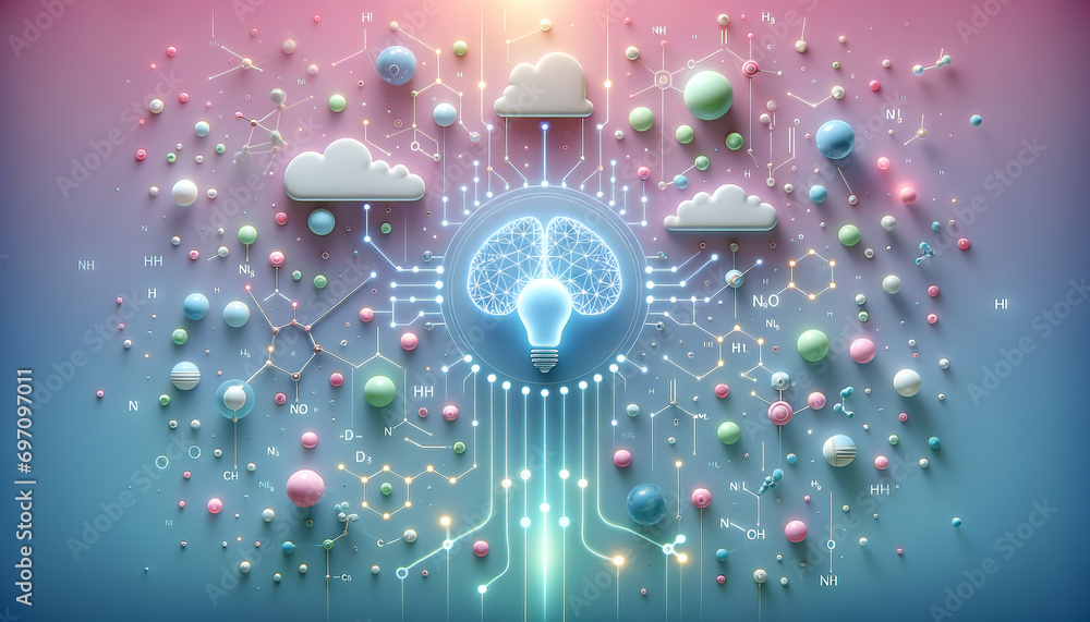 Fototapeta premium Sleek AI analyzing drug discovery process with minimalist neural network interface