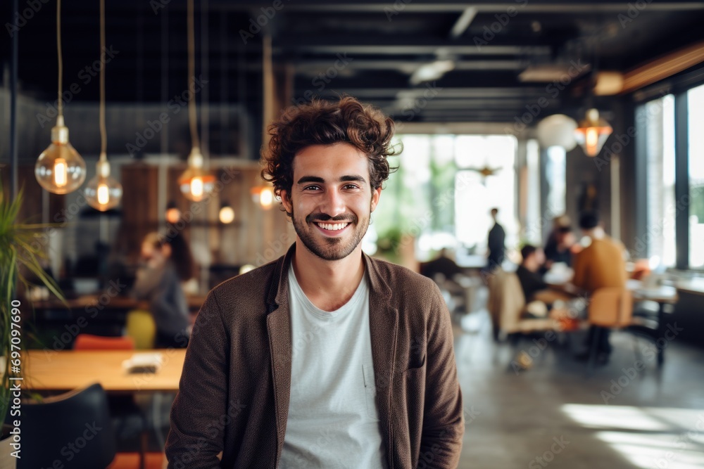 Portrait of a young entrepreneur in a modern coworking space. Portrait of a young entrepreneur in a modern coworking space.