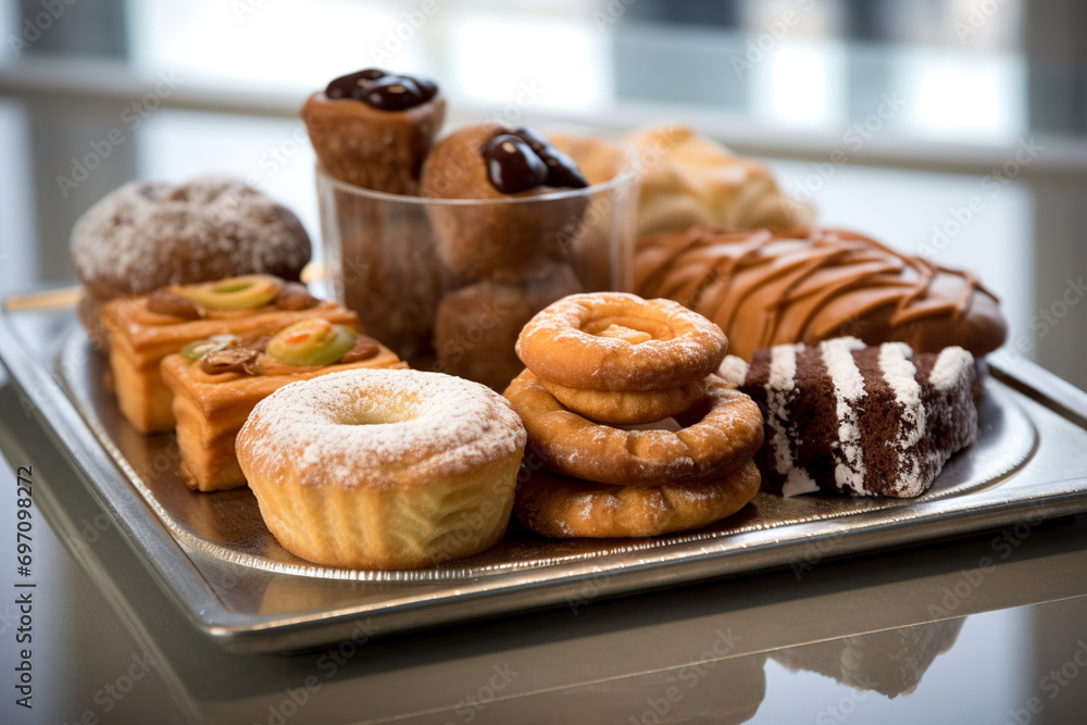 A tray of different kinds of pastries. (Generative AI)