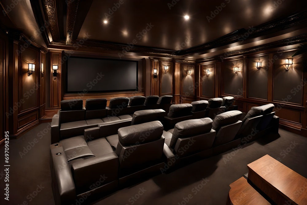 A home theater with comfortable seating and a large screen.