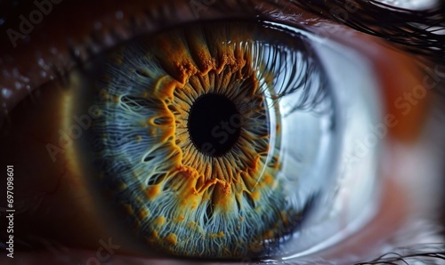 Macro Vision of Iris: Digital Artwork Illustrating Symmetry & Beauty. Generative AI