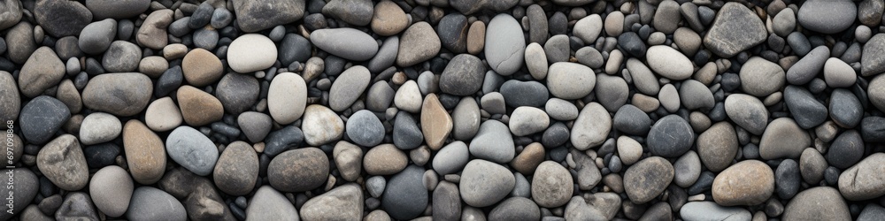 A stunning texture of smooth and shiny gravel pebbles. Generative AI. A stunning texture of smooth and shiny gravel pebbles. Generative AI.