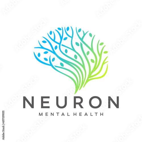 neuron connection logo design, Human brain icon innovation intelligence vector illustration.