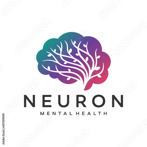 neuron connection logo design, Human brain icon innovation intelligence vector illustration.