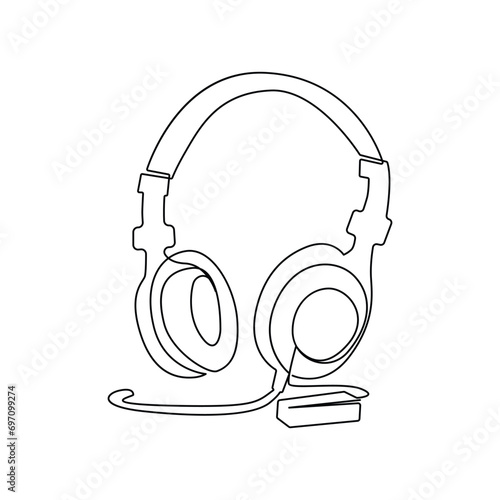 Continuous single-line art drawing of a wireless headphones speaker and outline style vector illustration
