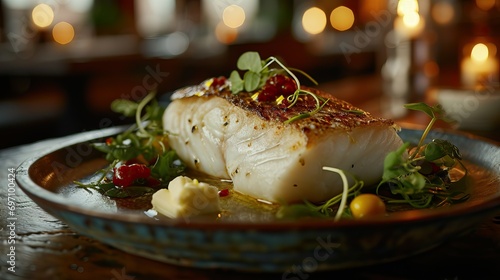 a plate of chilean sea bass with butter  photo