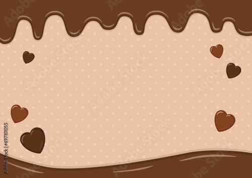 バレンタインのフレーム・背景素材、溶けたチョコレートとハートの形のチョコレートとドット柄 photo