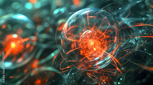 Quantum Nuclear Fusion Entanglement Illustration, AI Generative
 photo