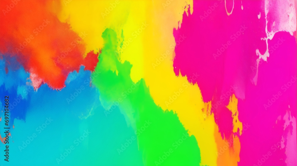 抽象的な大理石のアクリル絵の具のインクで描かれた波のテクスチャーのカラフルな背景バナー – 大胆な色、虹色の渦巻き波。