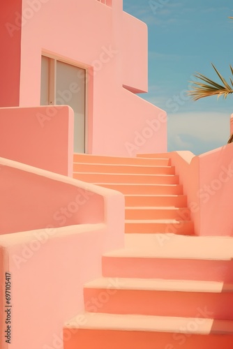 minimal pink stairs with sunlight going up, concept images © DailyLifeImages