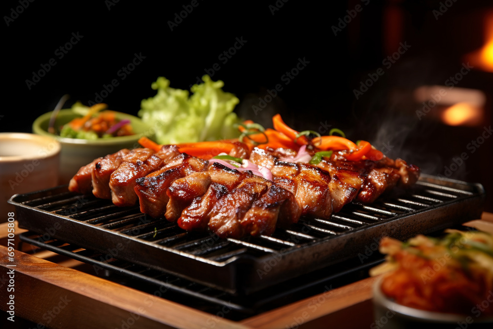 Korean Samgyeopsal BBQ is served. (Generative AI)