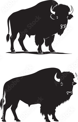 Set of Bison silhouette animal on white background