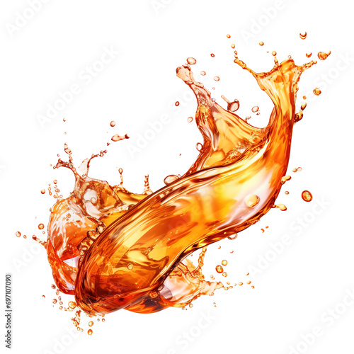 Refreshing cola drink with fizzy bubbles, featuring a lively splash on a clear background, perfect for summer refreshment, food and drink background
 photo
