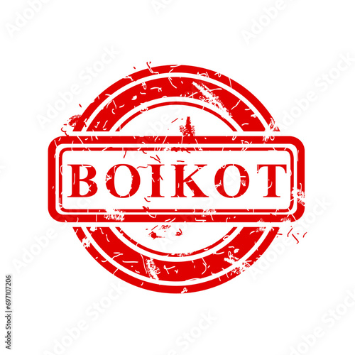 boikot, boycott in indonesia languange, simple vector circle rust dirty red simple vector rubber stamp effect