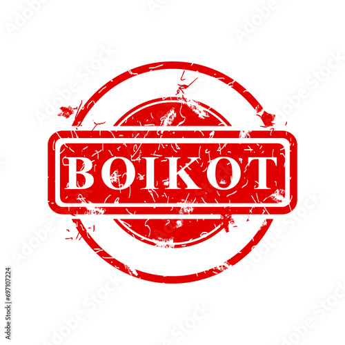 boikot, boycott in indonesia languange, simple vector circle rust dirty red simple vector rubber stamp effect