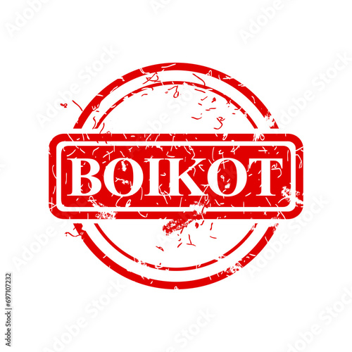 boikot, boycott in indonesia languange, simple vector circle rust dirty red simple vector rubber stamp effect