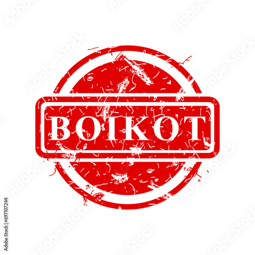 boikot, boycott in indonesia languange, simple vector circle rust dirty red simple vector rubber stamp effect