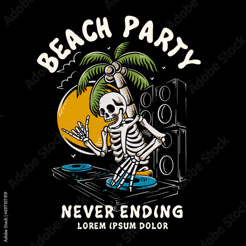 skeleton dj skull summer design illustration vintage summer skull