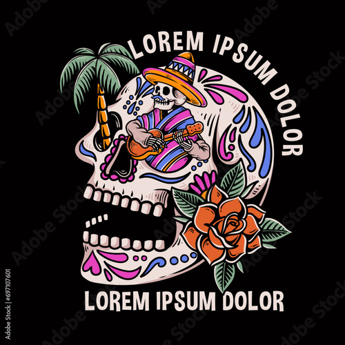skeleton of summer time summer illustration skull summer