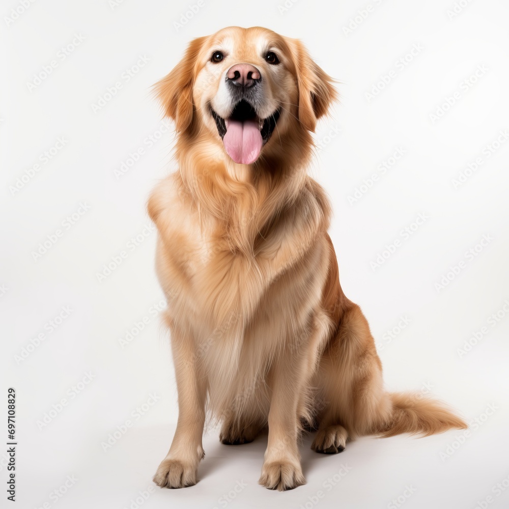 Cute golden retriever dog on a white background