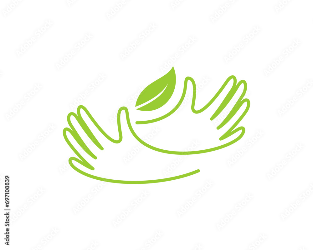 Hand Care with green leaves vector logo Hand Care with green leaves vector logo
