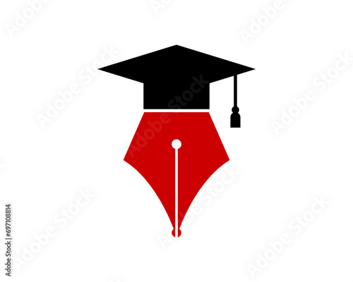 Pen nib with graduation hat vector logo