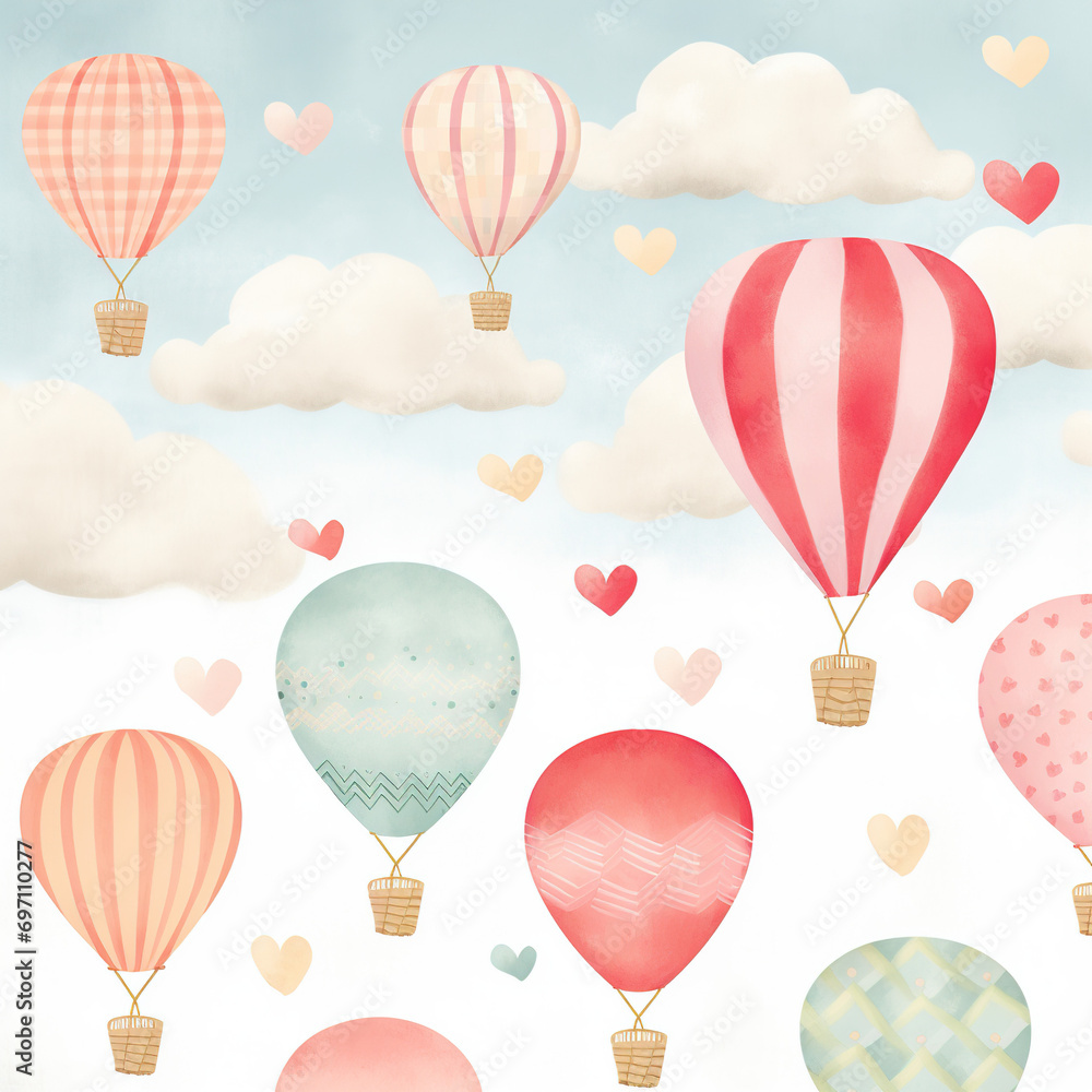 Watercolor Love in the Air Balloons