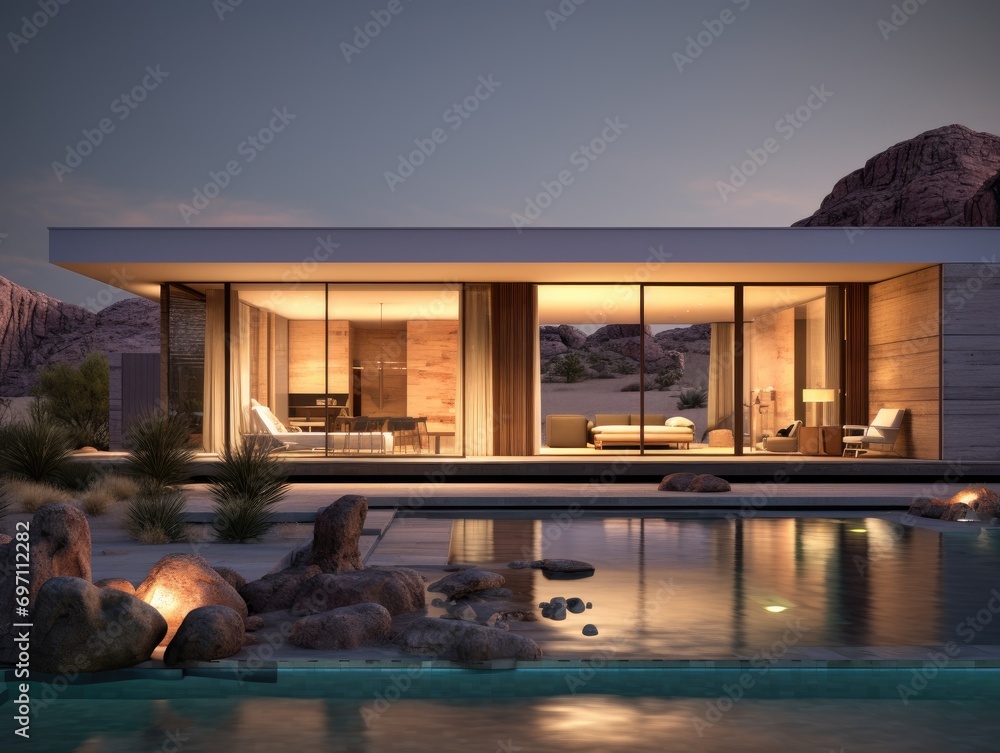 Fototapeta premium A house that has a pool in front of it