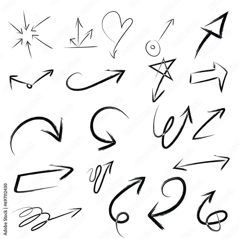 Direction pointers. Scribbles and scrawls. Charcoal arrows vector icons set. Hand drawn freehand different curved lines, swirls arrows. Doodle marker drawing, black chalk smears. 方向ポインタ。 落書きと走り書き。
Direction pointers. Scribbles and scrawls. Charcoal arrows vector icons set. Hand drawn freehand different curved lines, swirls arrows. Doodle marker drawing, black chalk smears. 方向ポインタ。 落書きと走り書き。