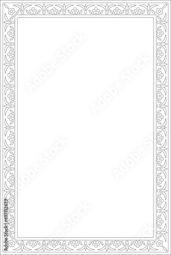 Vector linear contour square Turkish ornament. Ottoman rectangle, border, frame. Muslim pattern for stained glass.