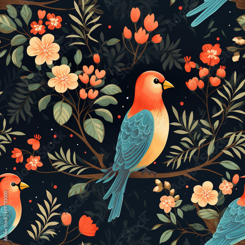 Retro Love Birds Seamless Patterns