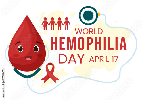 World Hemophilia Day Vector Illustration on April 17 with Red Bleeding Blood and Earth Map for Awareness Healthcare in Cartoon Background Design