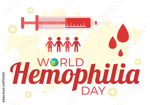 World Hemophilia Day Vector Illustration on April 17 with Red Bleeding Blood and Earth Map for Awareness Healthcare in Cartoon Background Design