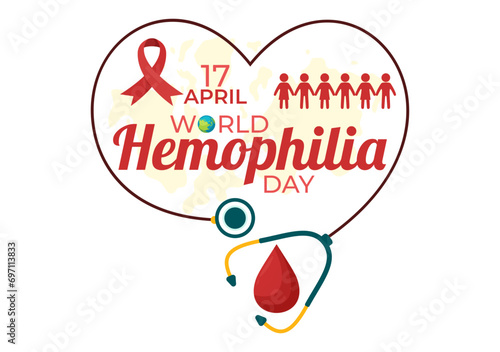 World Hemophilia Day Vector Illustration on April 17 with Red Bleeding Blood and Earth Map for Awareness Healthcare in Cartoon Background Design