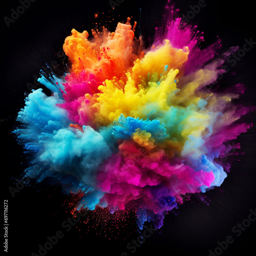 Photo colorful mixed rainbow powder explosion isolated background  Happy Holi  Holi background  AI Generated