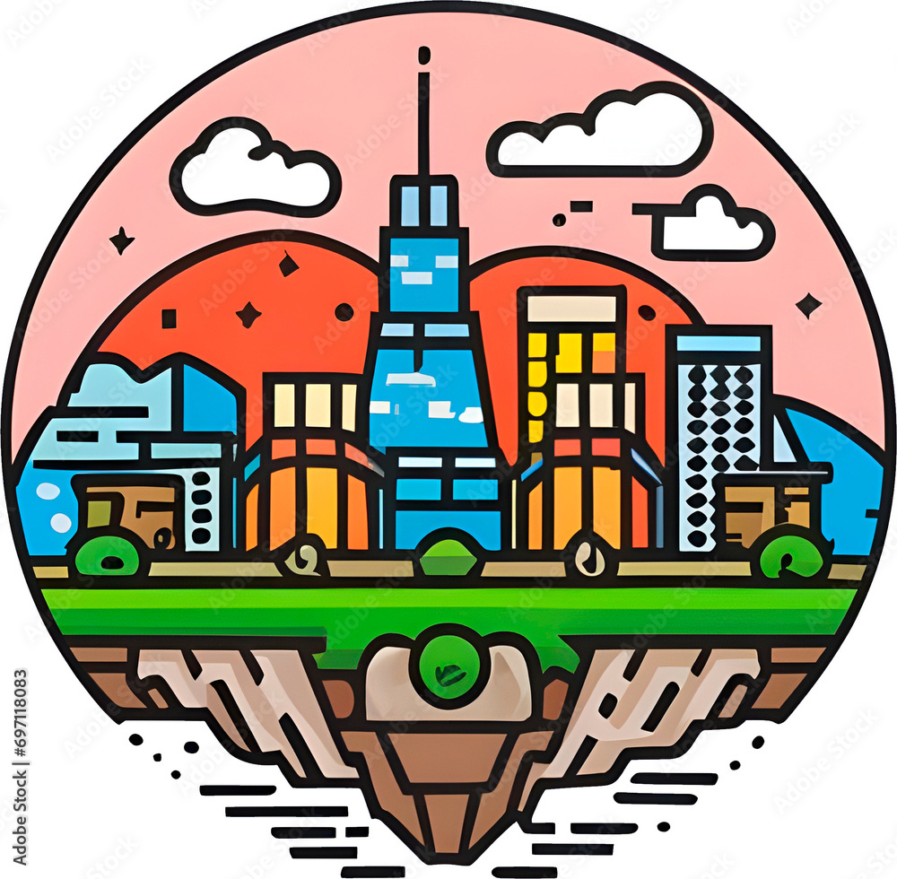 city illustration on a transparent background