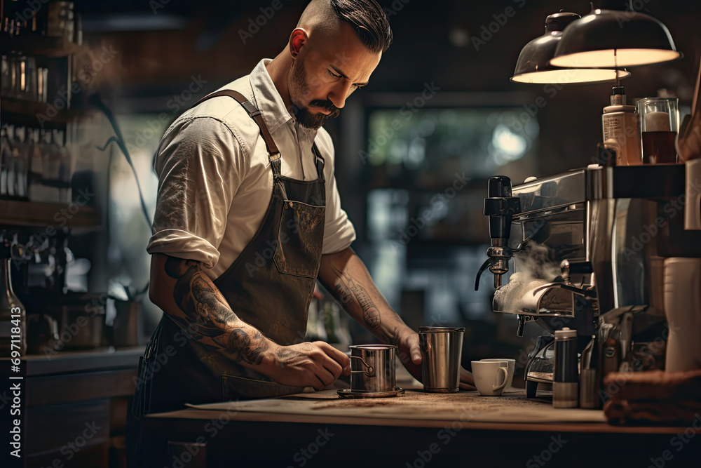 Professional barista making coffee. Professional barista making coffee.