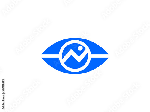 Eye letter n logo. eye and mountain logo. monogram letter N logo with eye shape. N letter logo with blue eye photo