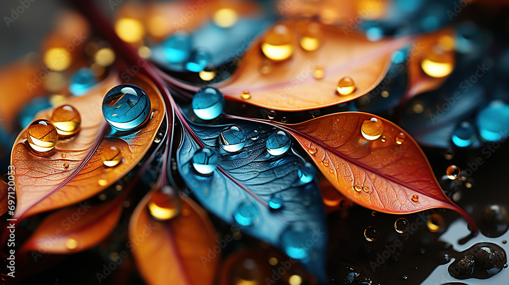 Bright image of drops on leaf