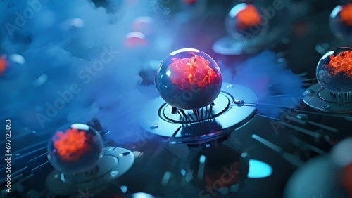 Tiny robots called nanobots are being developed to target and destroy cancer cells, as seen in this closeup of them navigating through a vessel. photo