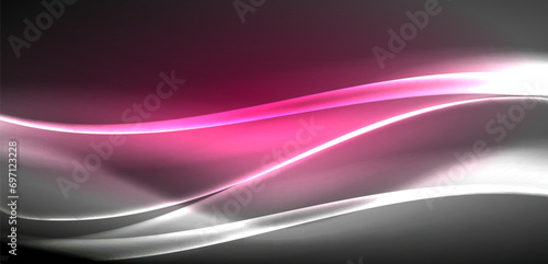 Neon-lit waves surge across background, mesmerizing dance of luminescence and motion. Dynamic backdrop captures essence of energy and modern aesthetics