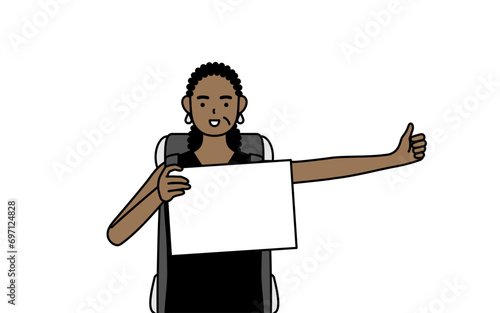 African-American senior woman hitchhiking with a smile