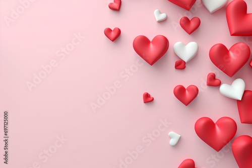 cute 3d hearts shape place on the left, cartoon style, valentine's concept, with copy space